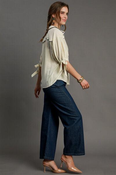 Umgee Full Size Embroidered Detail Button Down Shirt Plus Size - Clothes For Her Online Store