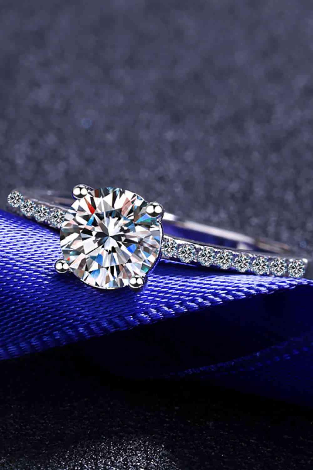 1 Carat Moissanite Rhodium-Plated Side Stone Ring - Clothes For Her Online Store