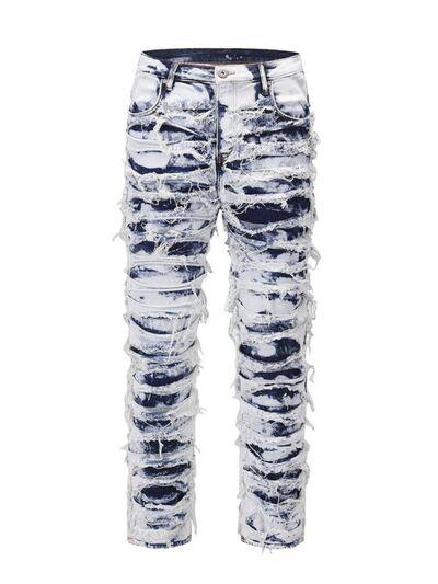 Men's Distressed Raw Hem Straight Jeans - Clothes For Her Online Store