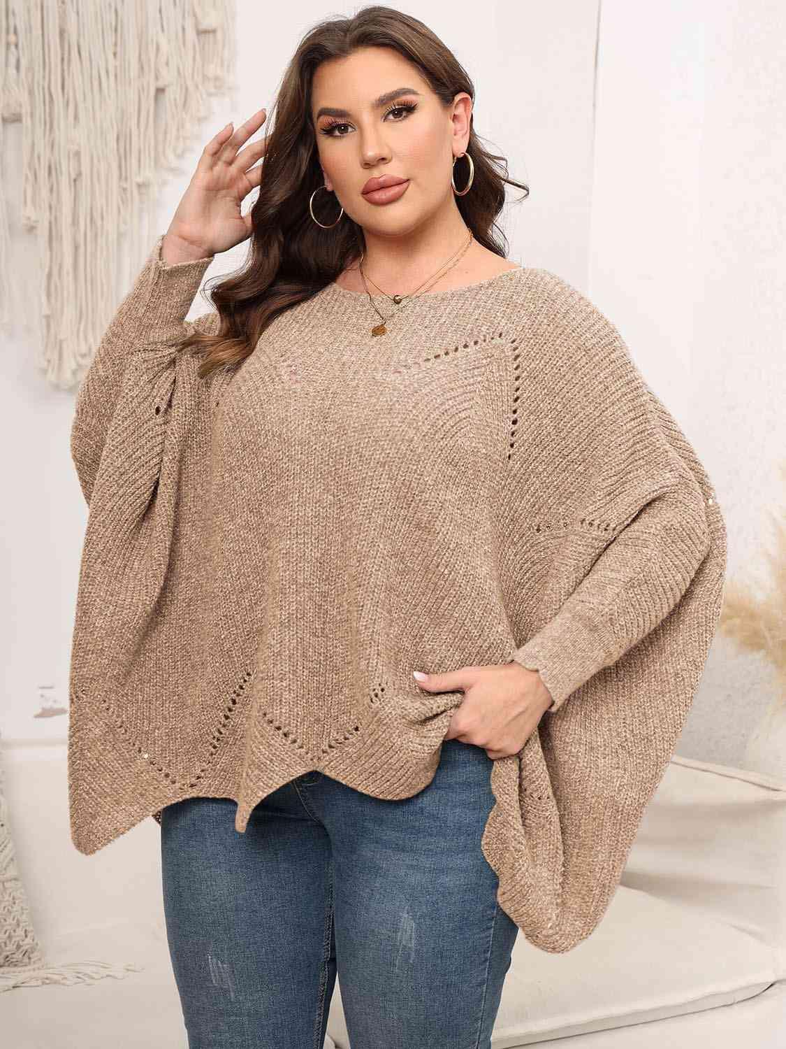 Plus Size Round Neck Batwing Sleeve Sweater - Clothes For Her Online Store