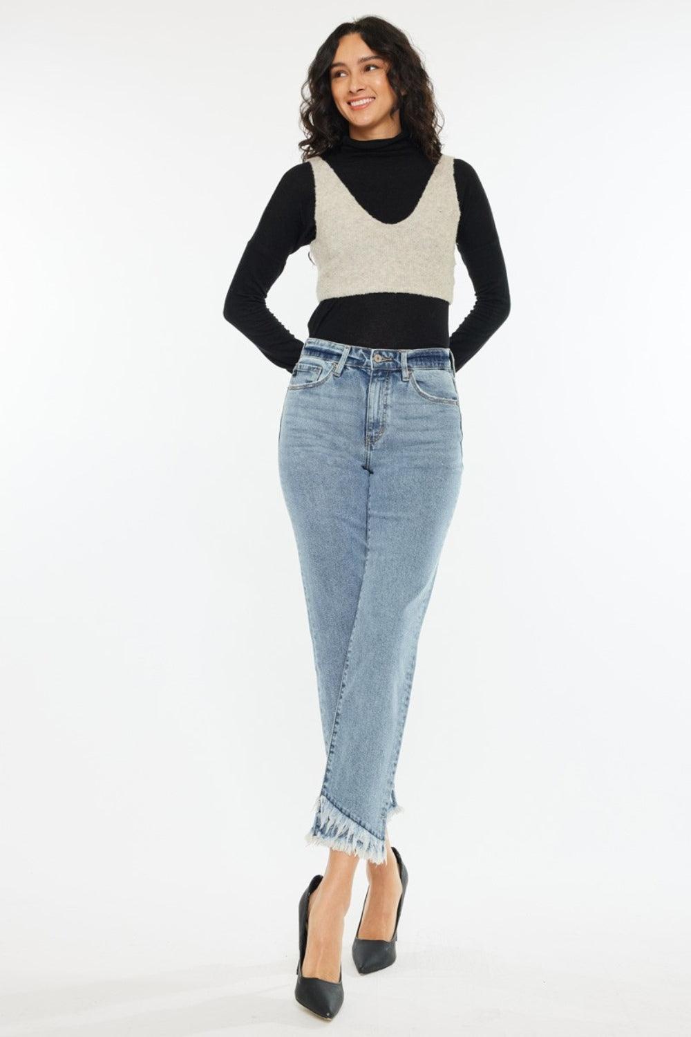 Kancan Raw Hem High Rise Straight Jeans - Clothes For Her Online Store