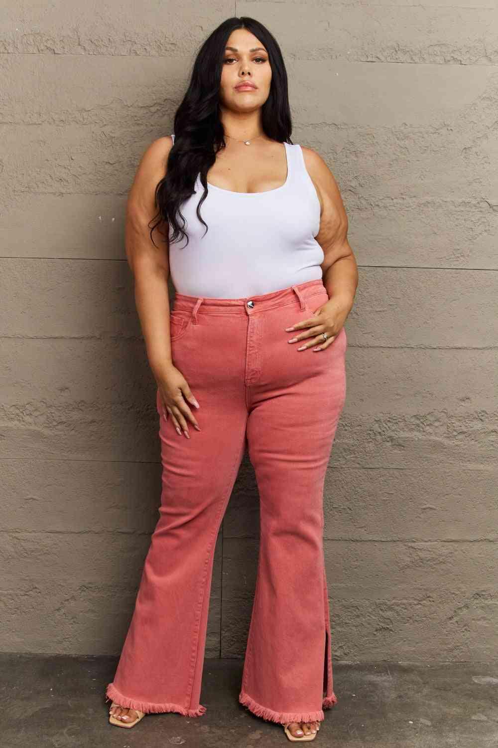 RISEN Bailey Full Size High Waist Side Slit Flare Jeans - Clothes For Her Online Store