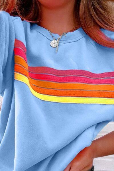 Striped Round Neck Short Sleeve T-Shirt - Clothes For Her Online Store