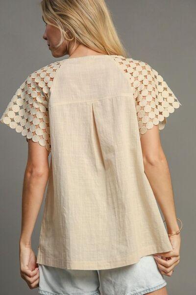 Umgee Full Size Mixed Polka Dot Lace Raglan Sleeve Boxy Cut Top Plus Size - Clothes For Her Online Store