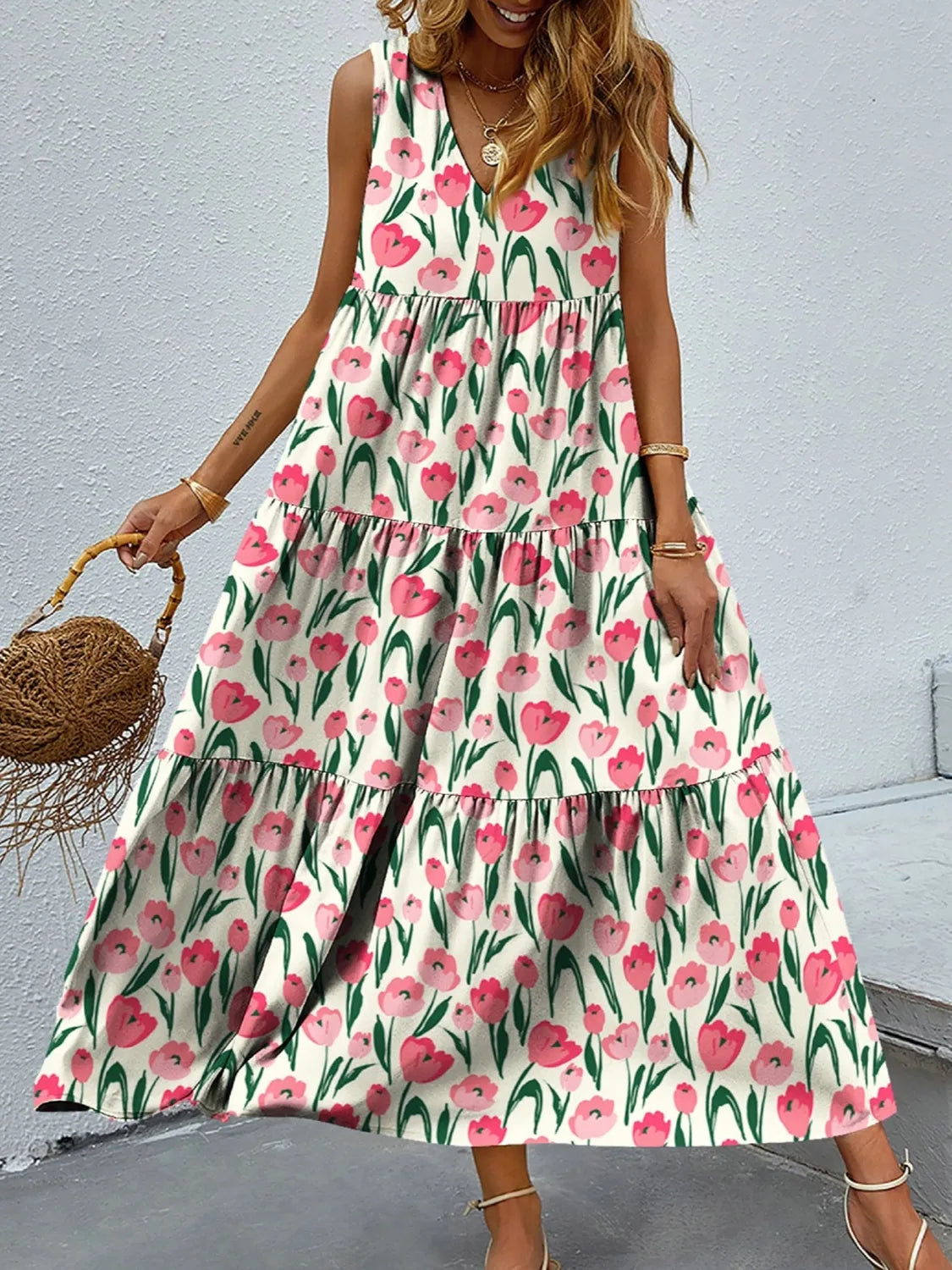 Floral Tiered Maxi Tank Dress