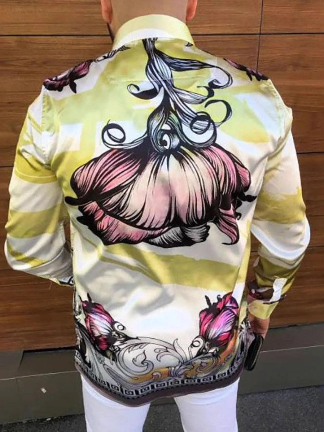 Men's Plus Size Printed Button Up Long Sleeve Shirt