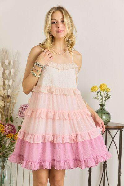 ADORA Swiss Dot Ruffled Tiered Mini Dress - Clothes For Her Online Store
