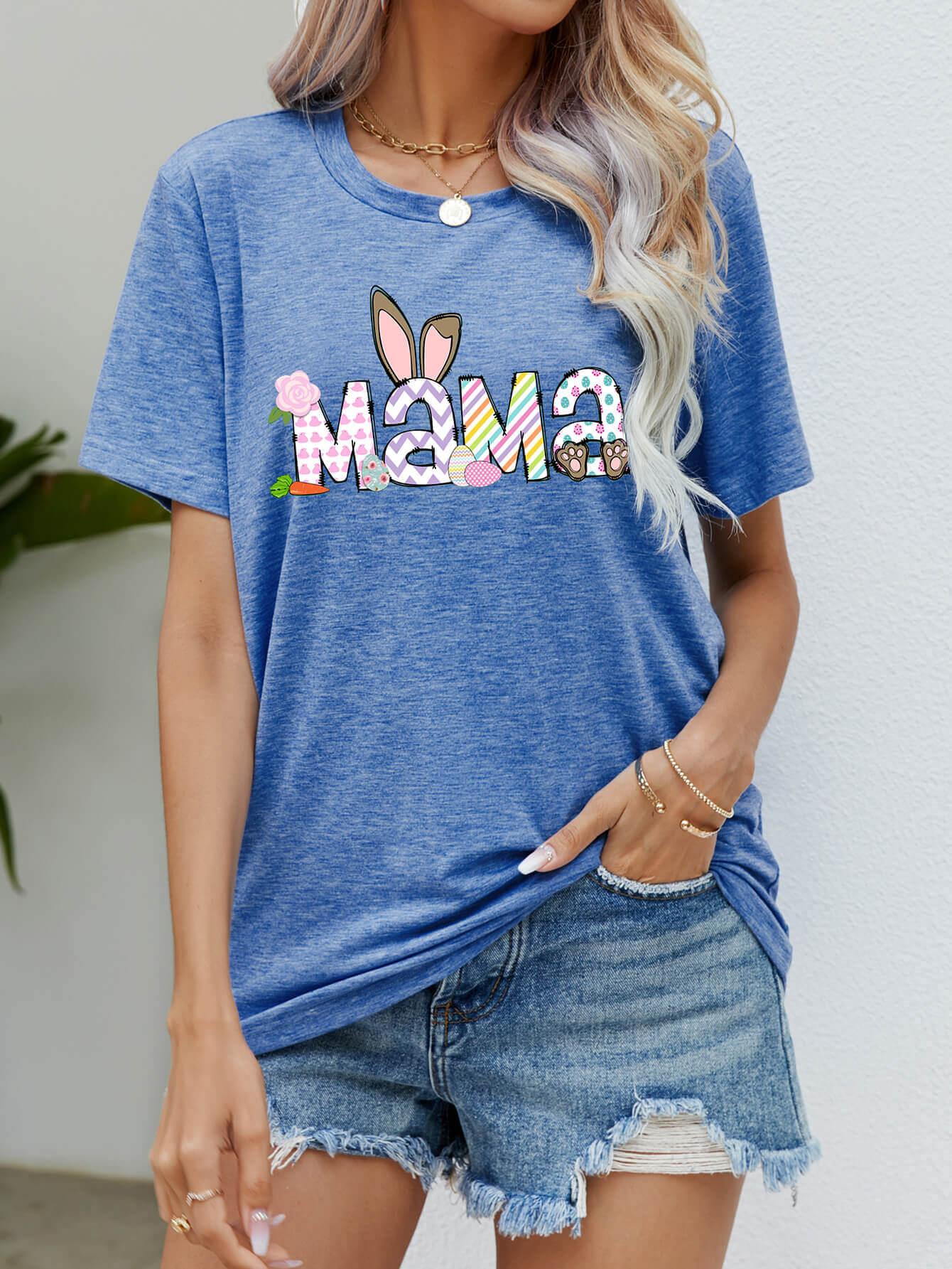 Easter MAMA Graphic Round Neck T-Shirt - Clothes For Her Online Store