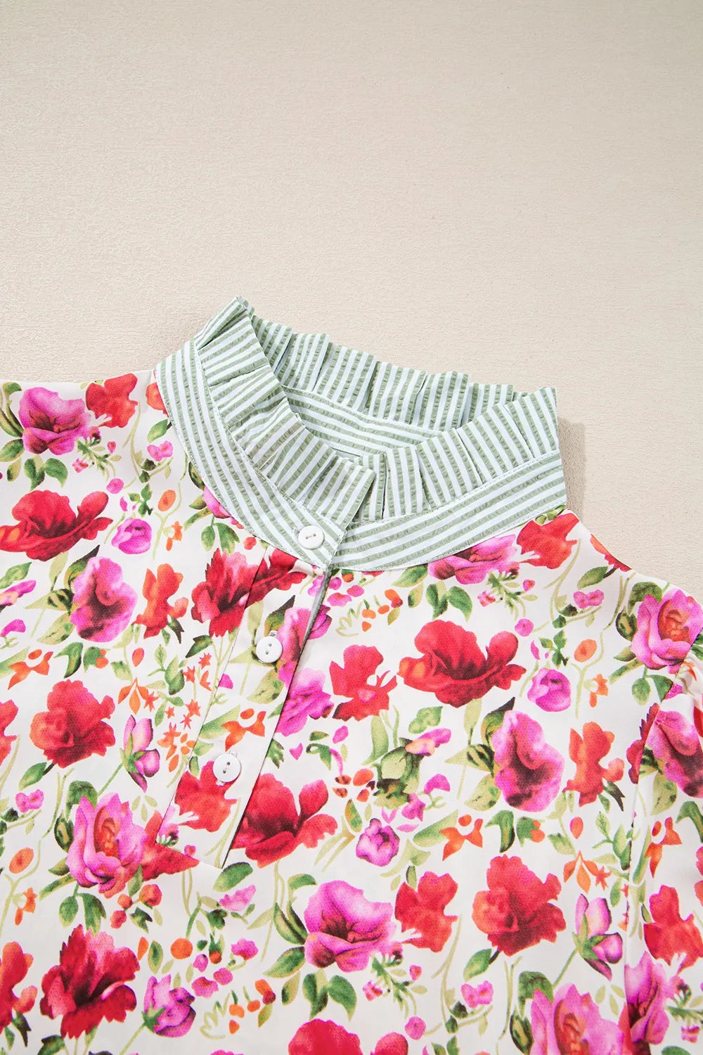 Printed Collared Neck Short Sleeve Blouse