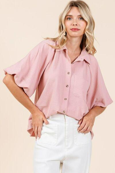 Mittoshop Airflow Short Bubble Sleeve Button Down Shirt - Clothes For Her Online Store