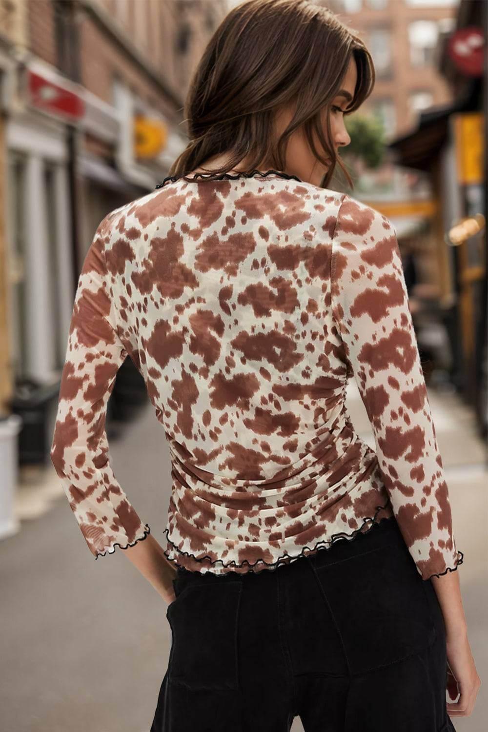 Oh Full Size Animal Print Button Down Plunge Top - Clothes For Her Online Store