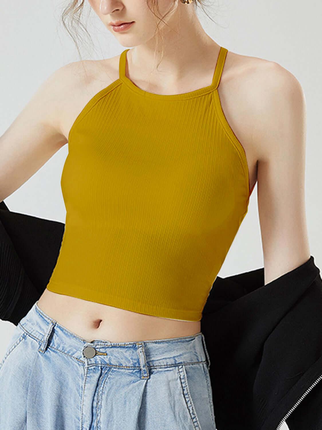 Grecian Neck Cropped Tank with Chest Pads - Clothes For Her Online Store