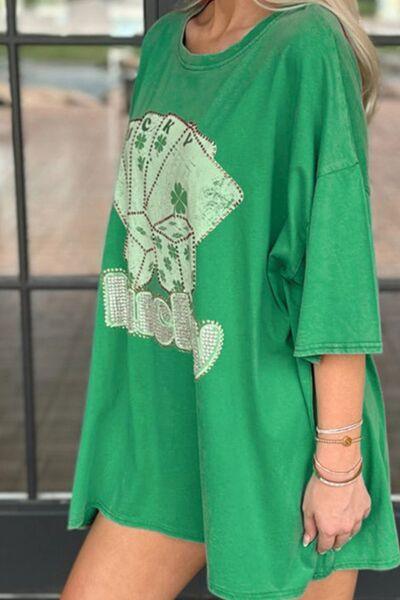 Rhinestone Lucky Poker Cards Oversized T-Shirt - Clothes For Her Online Store