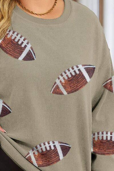 Plus Size Sequin Football Dropped Shoulder Sweatshirt - Clothes For Her Online Store