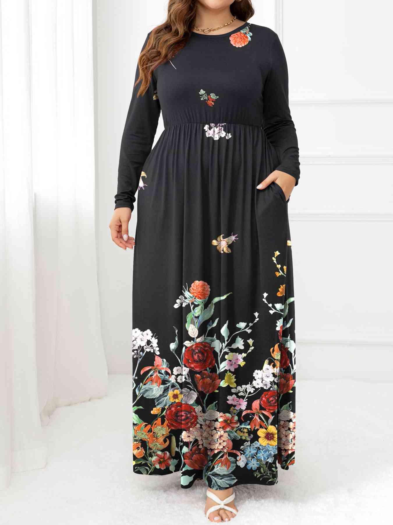 Plus Size Round Neck Maxi Dress with Pockets - Clothes For Her Online Store
