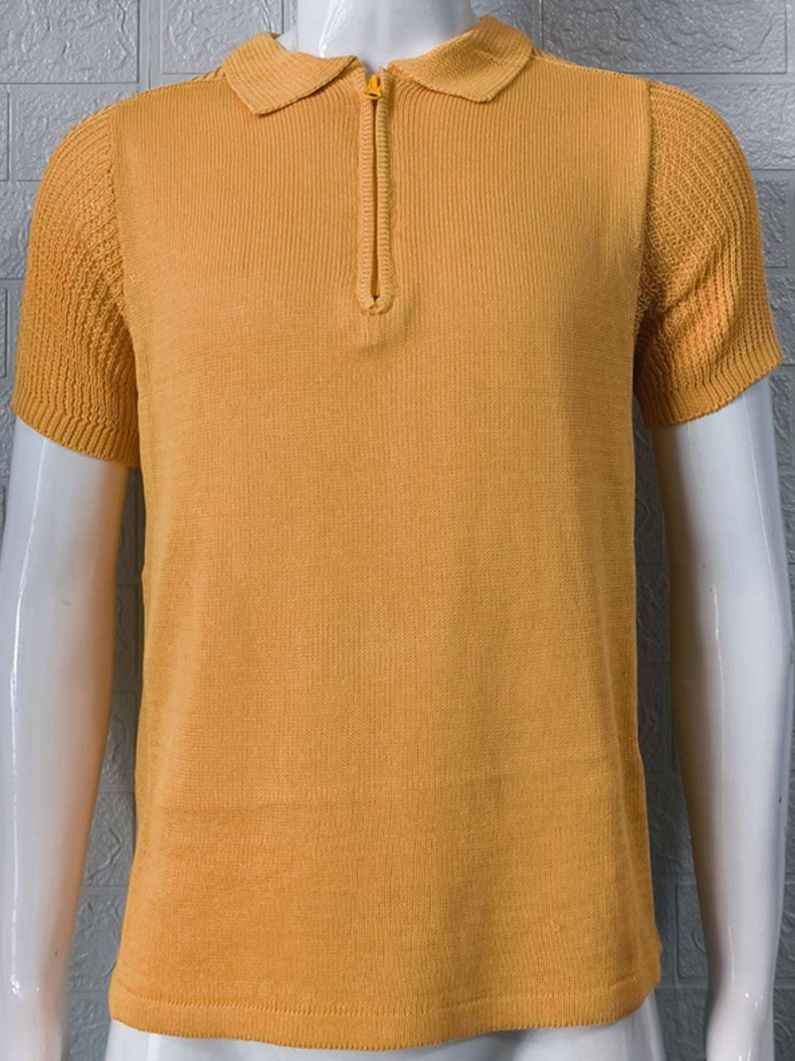 Men's Collared Neck Quarter Zip Knit Polo - Clothes For Her Online Store