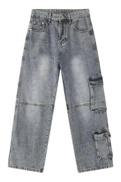 Wide Leg Jeans with Cargo Pockets - Clothes For Her Online Store