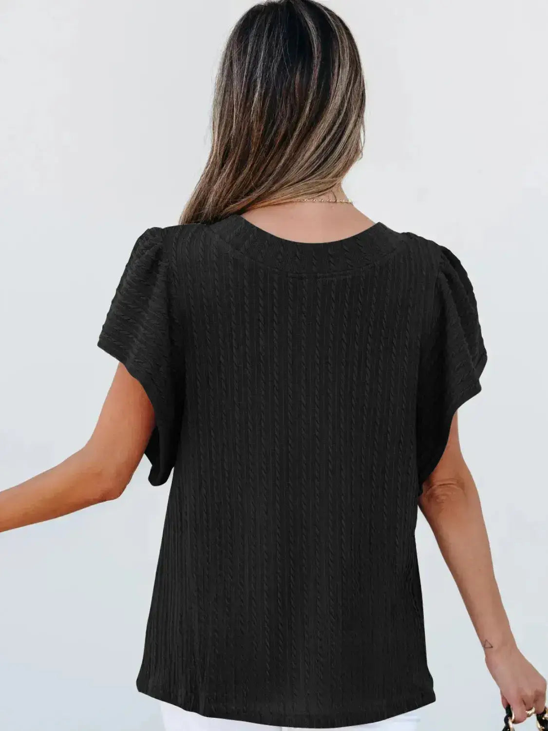 Round Neck Ruffle Sleeve Top - Clothes For Her Online Store