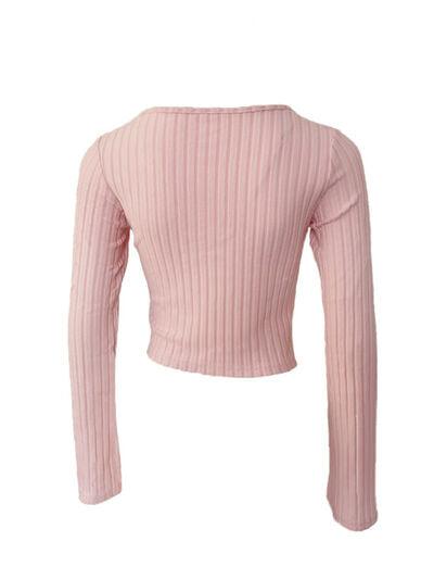 Drawstring Ruched Long Sleeve Ribbed Top - Clothes For Her Online Store