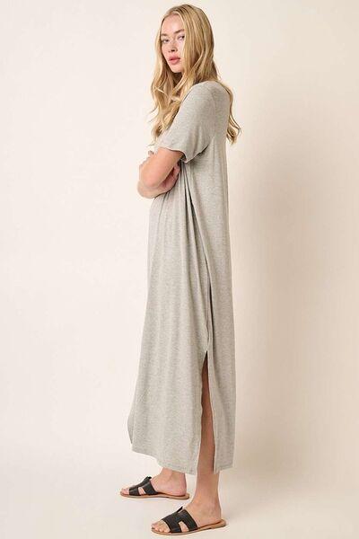 Mittoshop Side Slit Round Neck Short Sleeve Dress - Clothes For Her Online Store