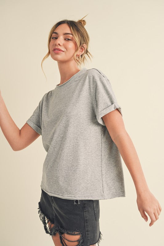 Aemi + Co Exposed Seam Round Neck Short Sleeve T-Shirt - Clothes For Her Online Store