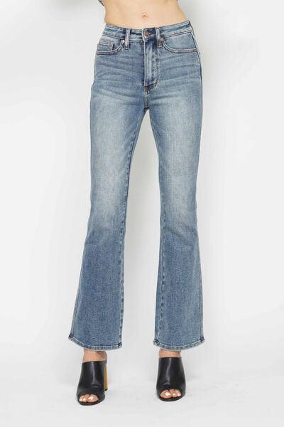 Judy Blue Full Size Tummy Control Back Embroidered Pocketed Bootcut Jeans Plus Size - Clothes For Her Online Store