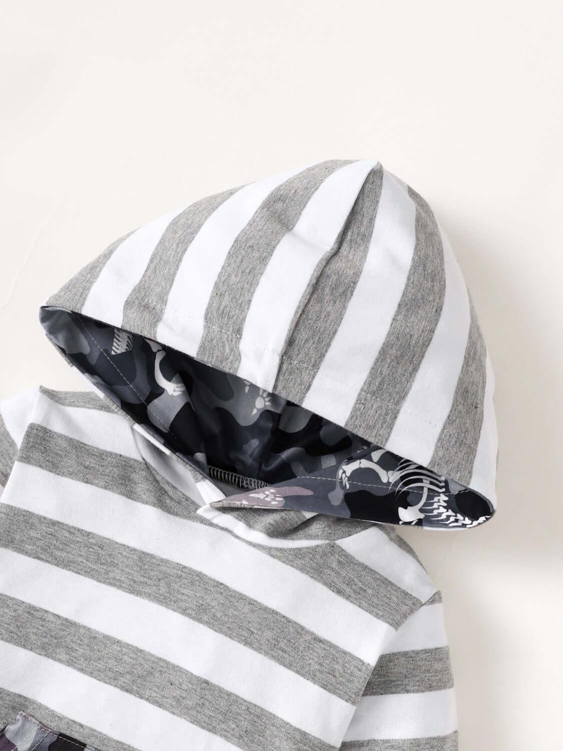 Children's Striped Hooded Bodysuit and Camouflage Pants Set - Clothes For Her Online Store