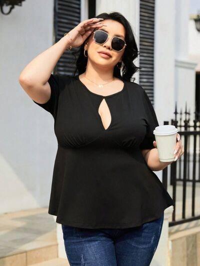 Plus Size Cutout Short Sleeve Blouse - Clothes For Her Online Store