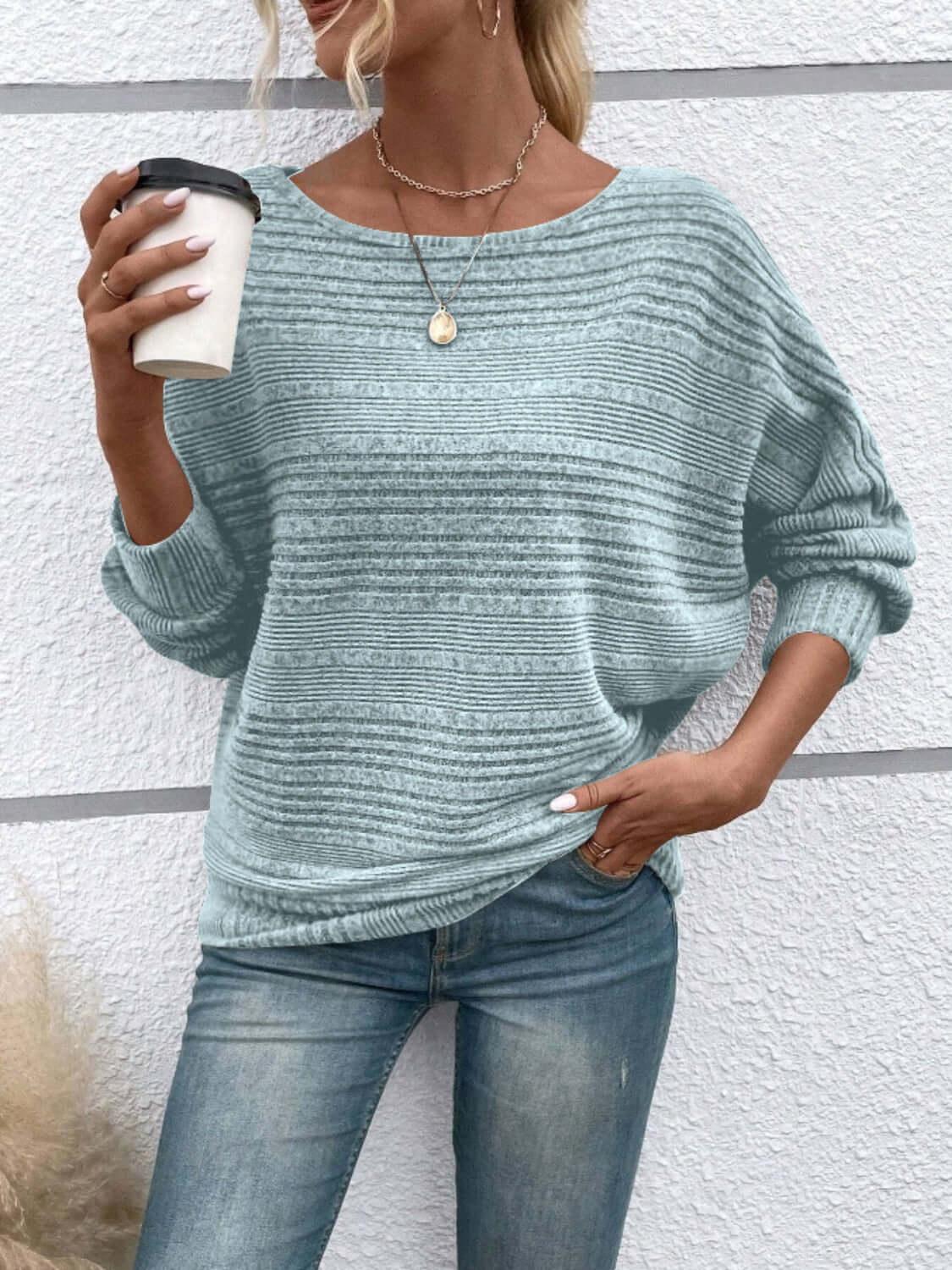 Full Size Round Neck Long Sleeve Top - Clothes For Her Online Store