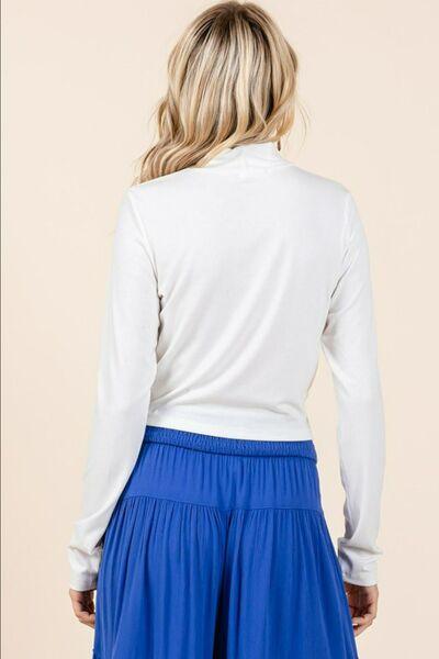 Mittoshop Mock Neck Rib Knit Long Sleeve Crop Top - Clothes For Her Online Store