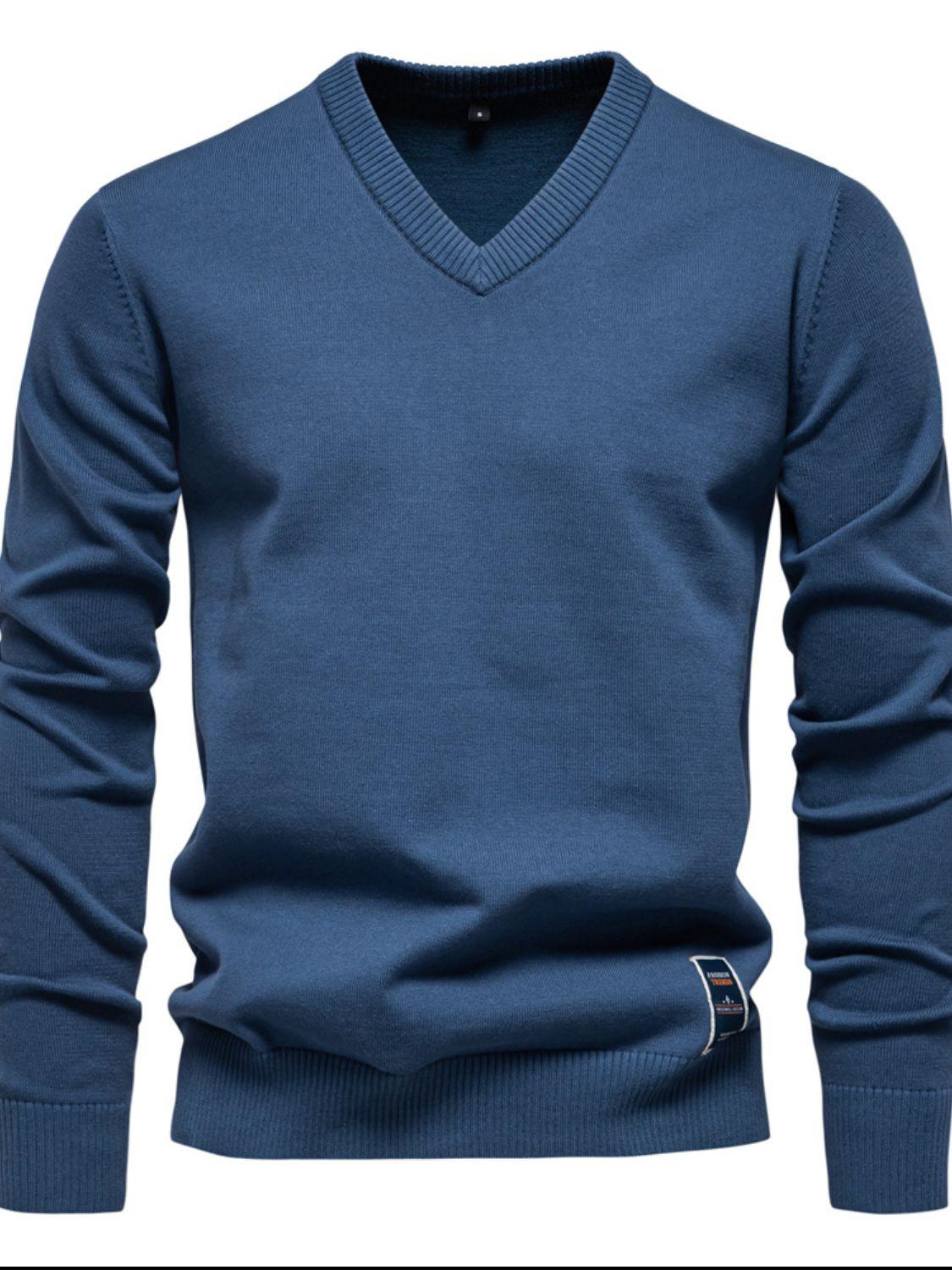 Men's Ribbed Hem V-Neck Long Sleeve Sweater - Clothes For Her Online Store
