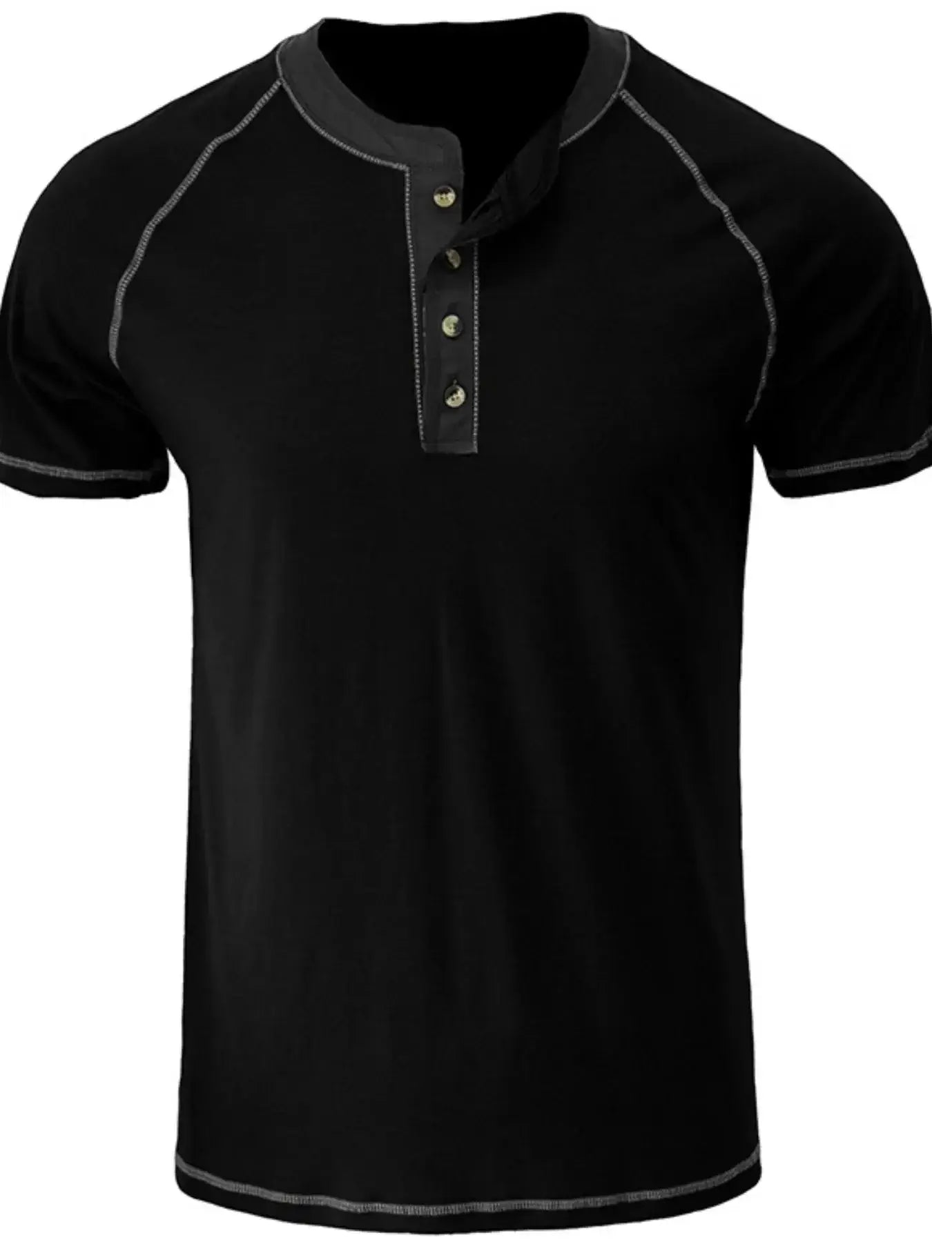 Men's Plus Size Contrast Stitch Henley Polo Shirt
