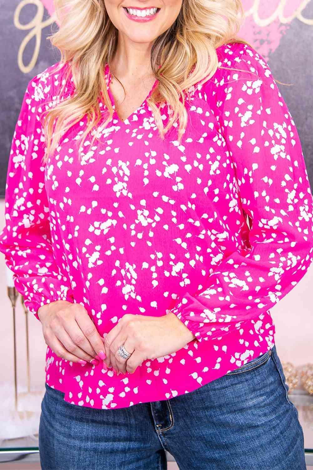 Plus Size Notched Neck Smocked Blouse - Clothes For Her Online Store