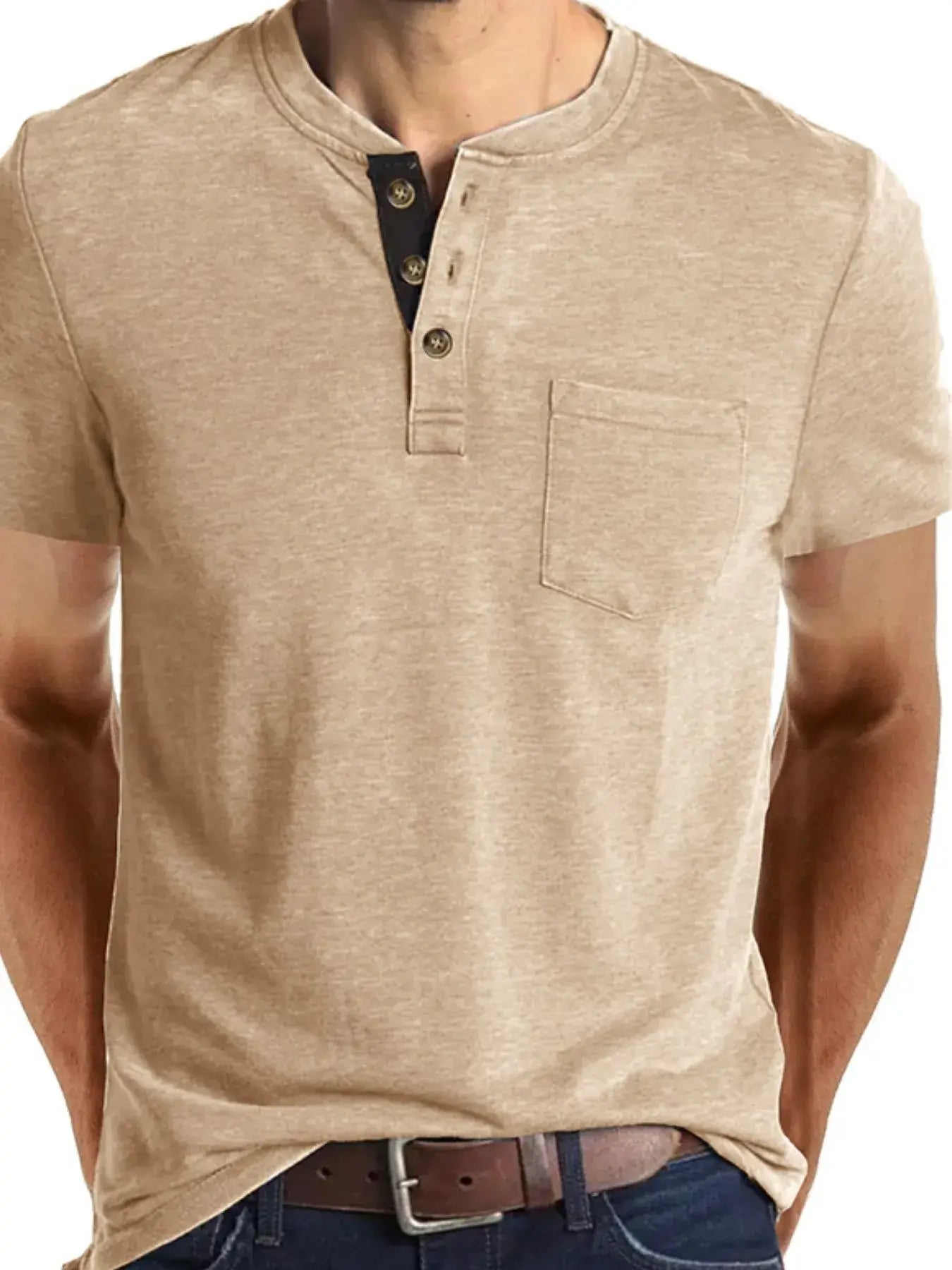 Men's Full Size Classic Henley Pocket Polo T-Shirt Plus Size
