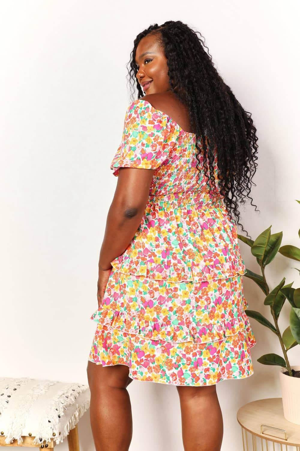 Devine Smocked Sweetheart Neck Flounce Sleeve Mini Dress - Clothes For Her Online Store