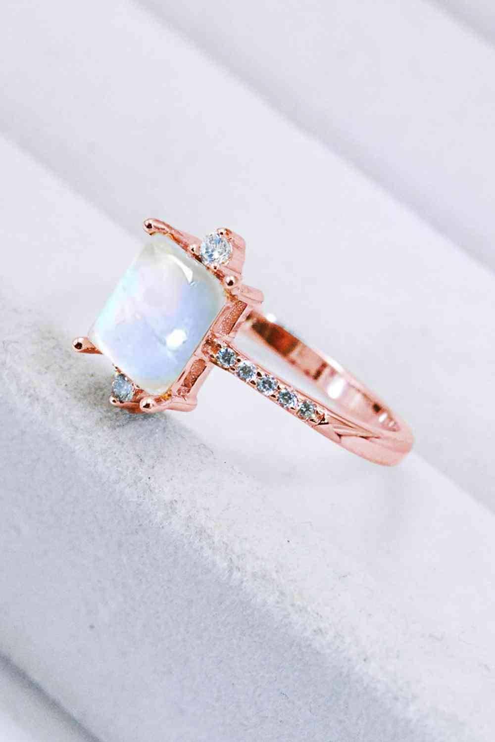 925 Sterling Silver Square Moonstone Ring - Clothes For Her Online Store