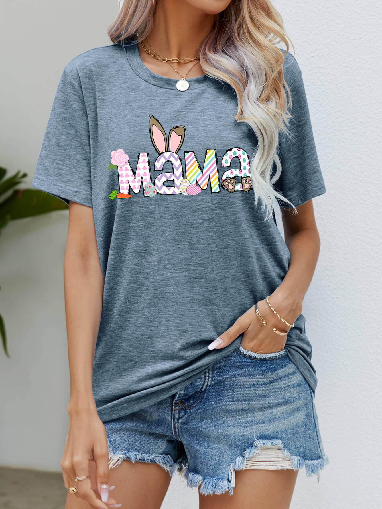 Easter MAMA Graphic Round Neck T-Shirt - Clothes For Her Online Store