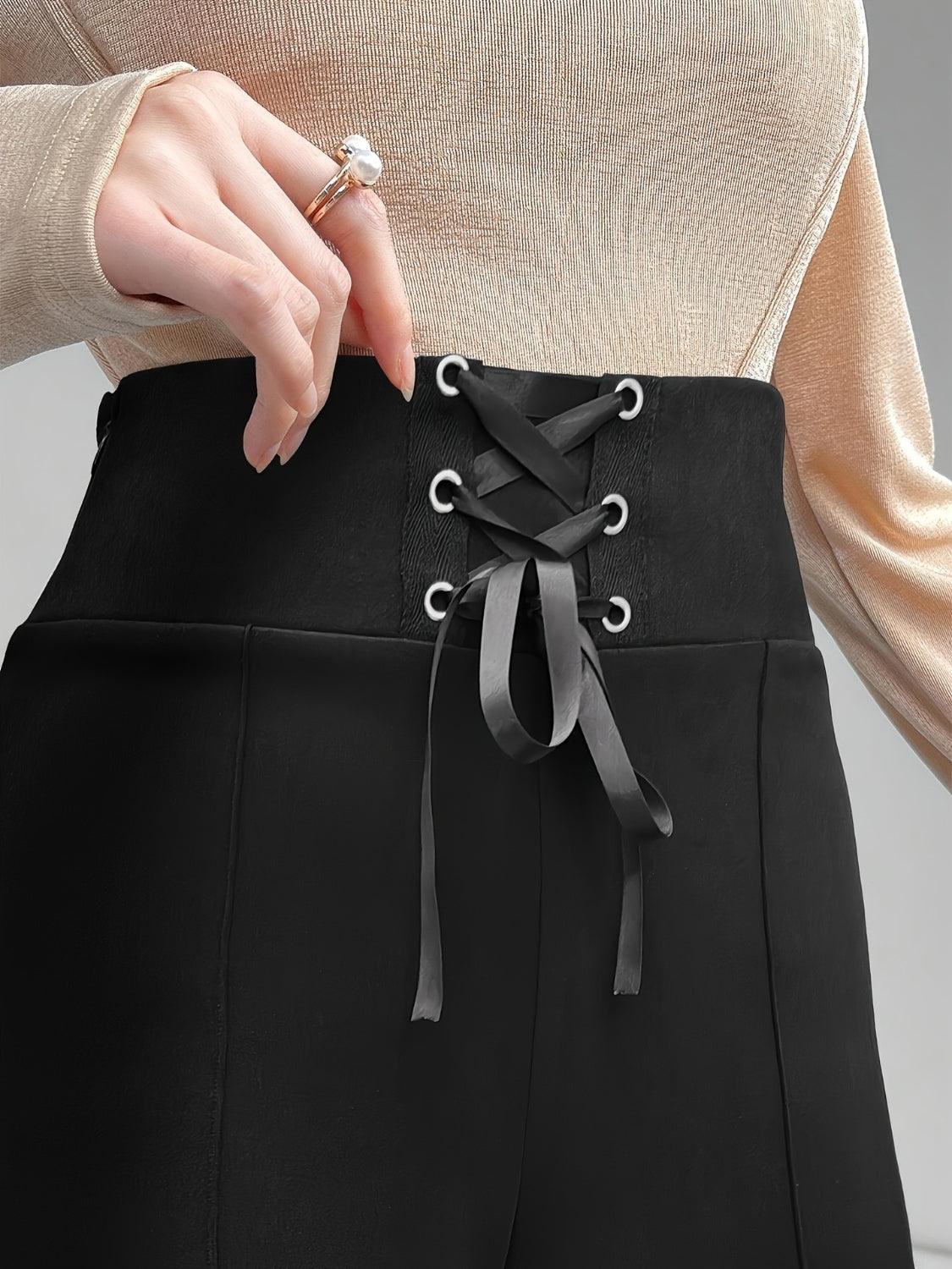 Lace Up Slit Bootcut Pants - Clothes For Her Online Store