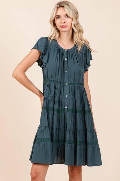 Mittoshop Lace Detail Ruffled Button Down Tiered Dress - Clothes For Her Online Store