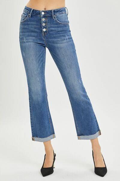RISEN Full Size Button Fly Cropped Bootcut Jeans - Clothes For Her Online Store