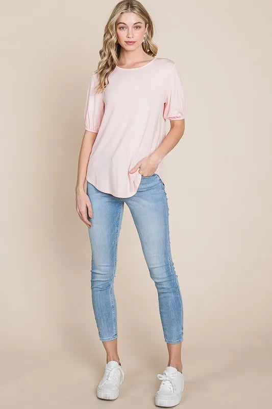 BOMBOM Round Neck Puff Sleeve T-Shirt