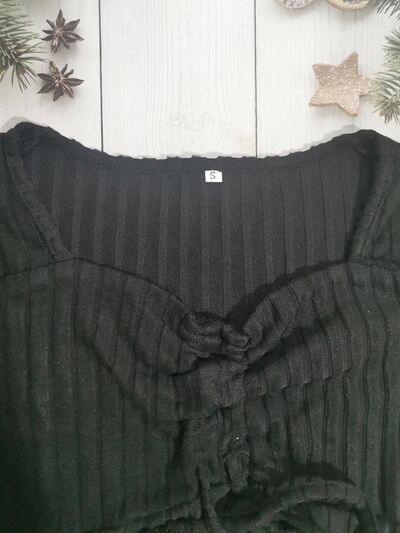 Drawstring Ruched Long Sleeve Ribbed Top - Clothes For Her Online Store