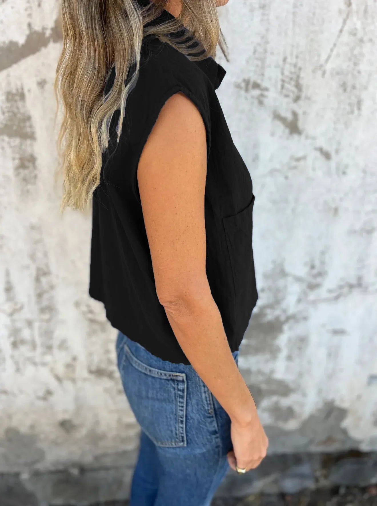 Full Size Button Down Cap Sleeve Linen Shirt Plus Size
