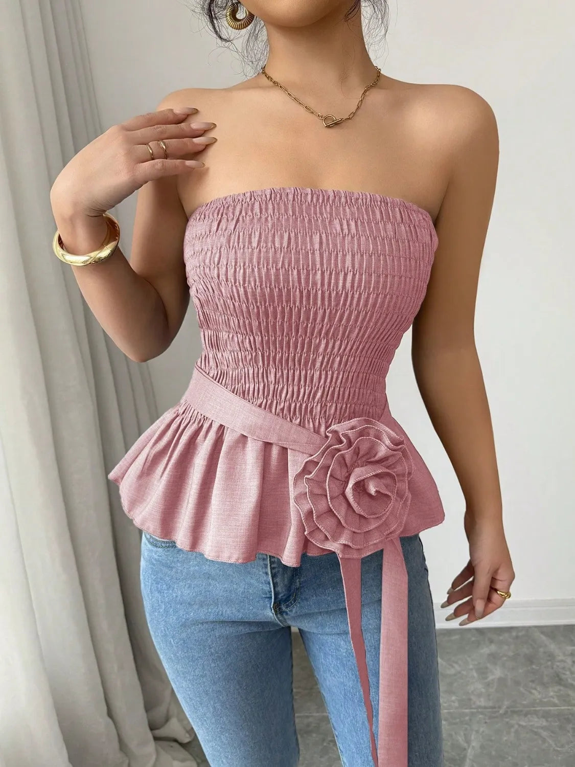 Flower Smocked Tube Top
