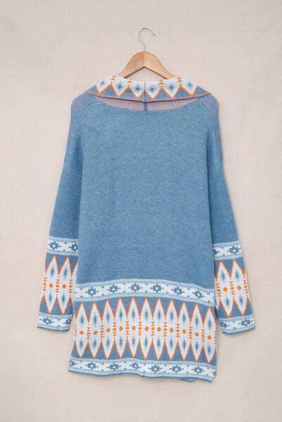 Geometric Open Front Long Sleeve Cardigan - Clothes For Her Online Store