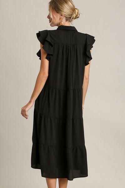 Umgee Full Size Johnny Collar Ruffle Cap Sleeve Tiered Dress Plus Size - Clothes For Her Online Store