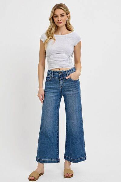 RISEN Full Size High Rise Crop Wide Leg Front Yoke Detail Jeans Plus Size - Clothes For Her Online Store