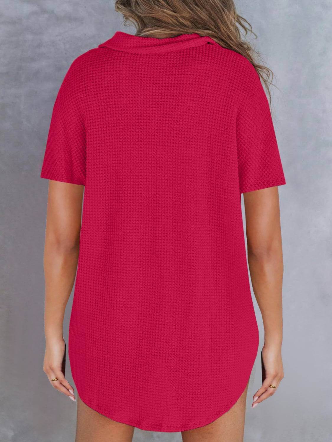 Waffle-Knit Short Sleeve Polo Shirt