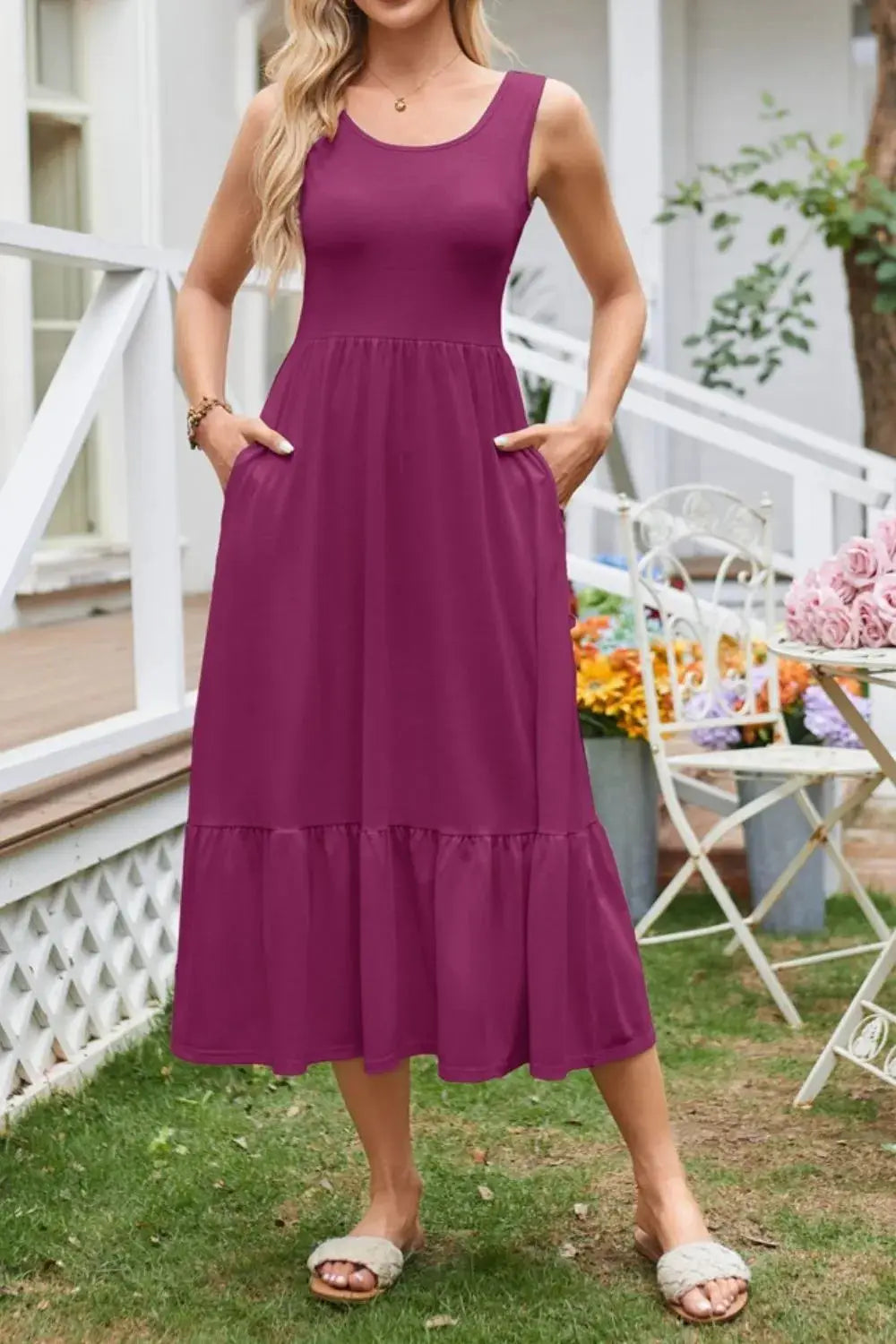 Round Neck Wide Strap Tank Dress - Clothes For Her Online Store