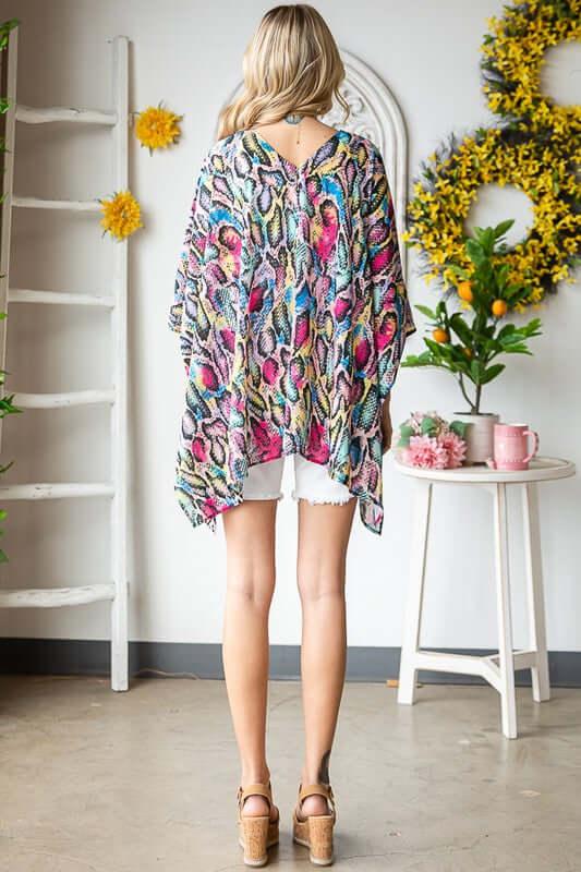 Heimish Full Size Multi Color Snake Open Cardigan Plus Size - Clothes For Her Online Store